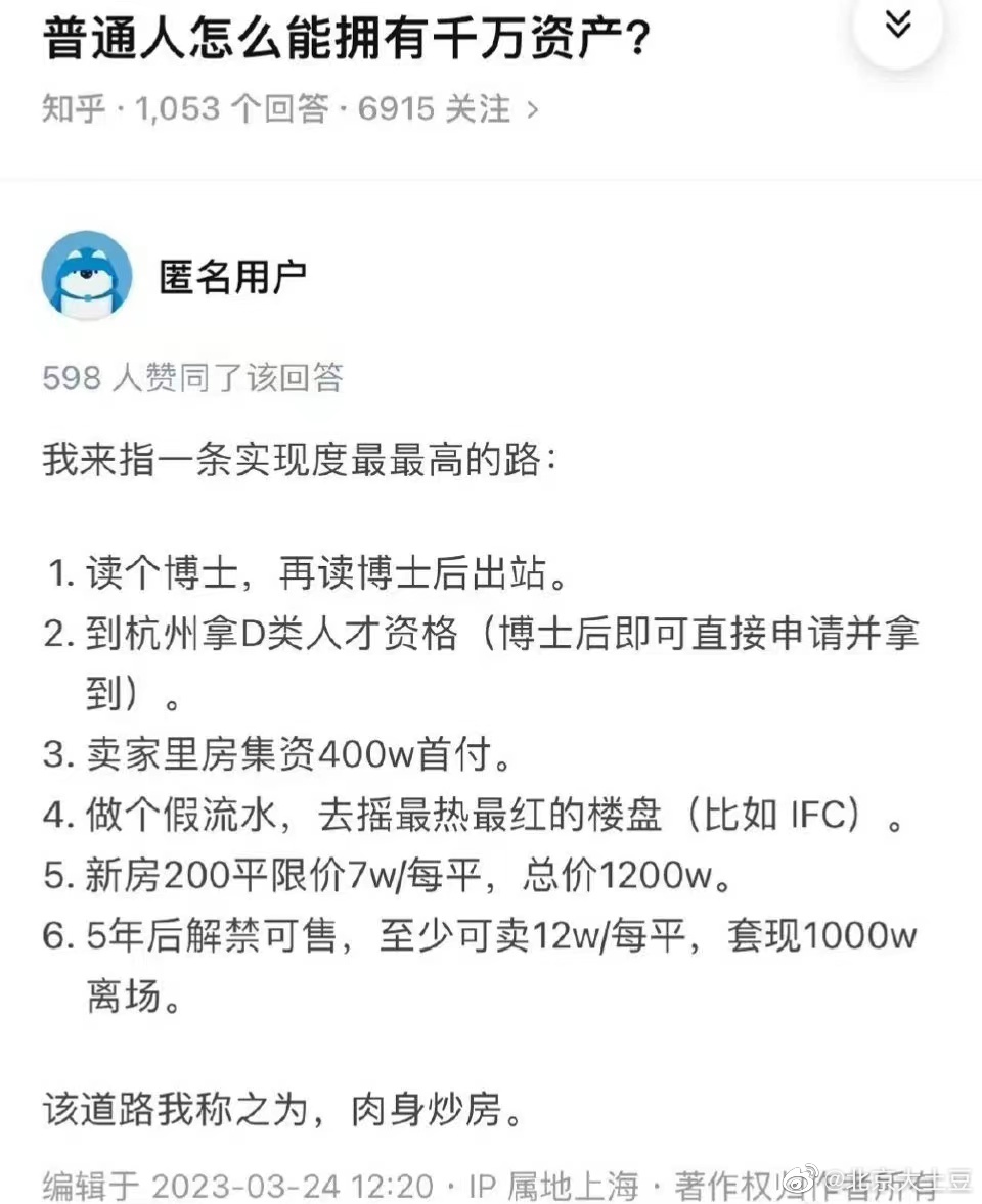 读博士后为了炒房，有意思 ​​​