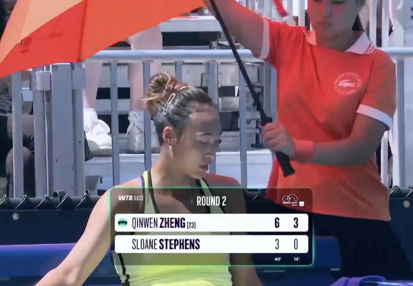 郑钦文vs斯蒂文斯 连赢7局，郑钦文6-3/3-0领先！ 