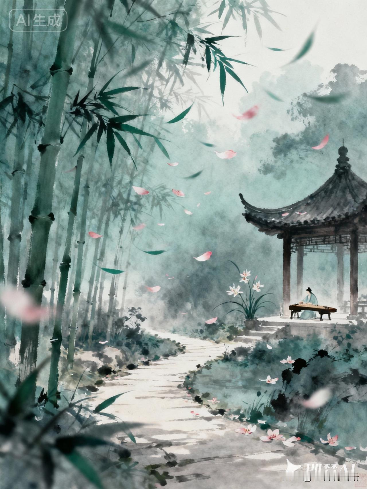 竹径清风勤扫叶，
兰亭雅曲送飞花。