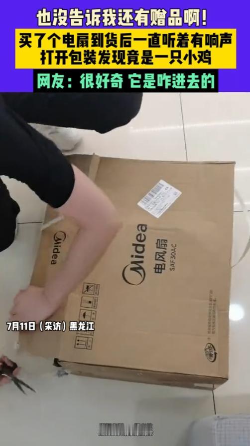 “这下赚到了！”7月10日，黑龙江，一男子在网上买了一个电风扇，没想到，收到货后