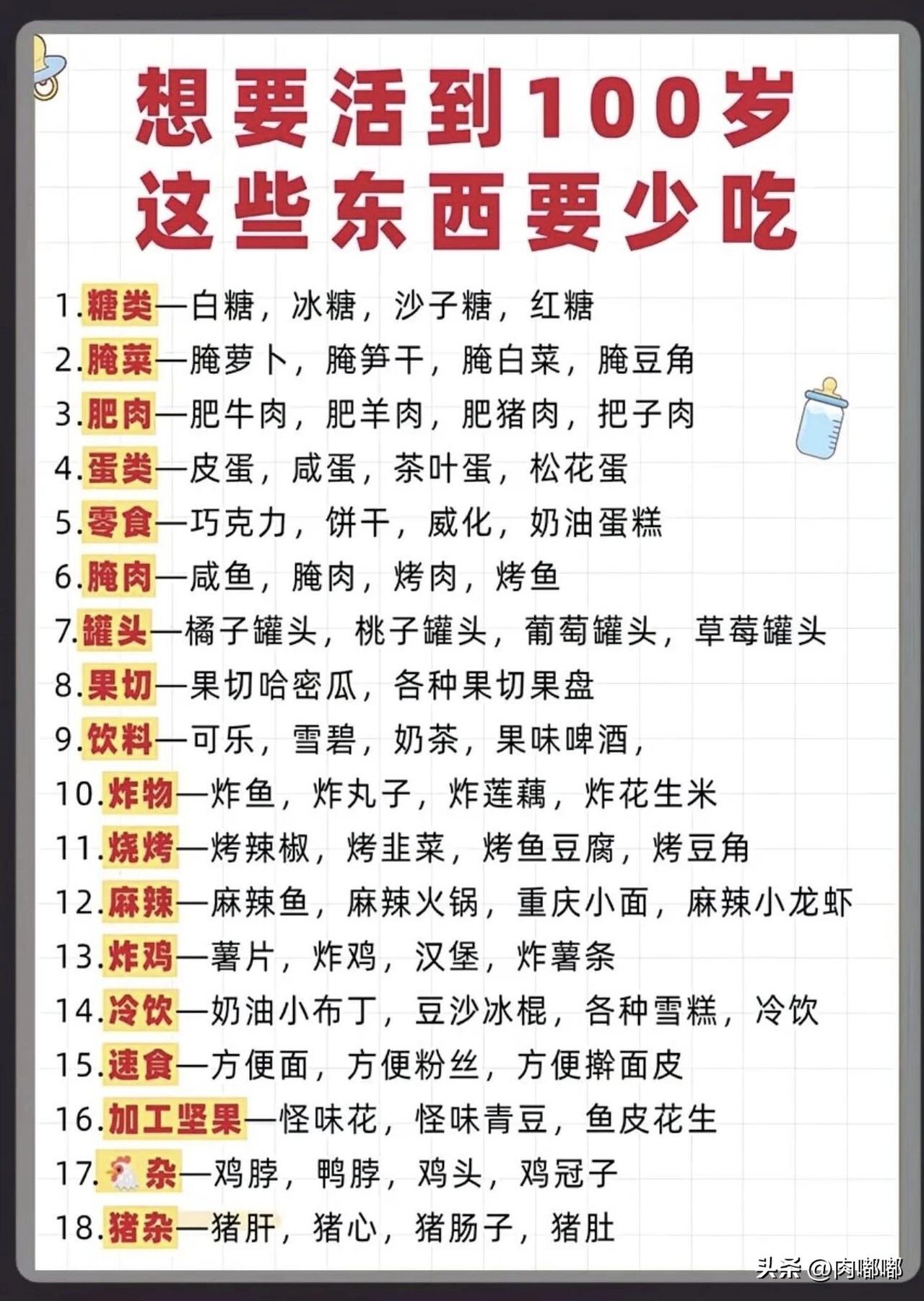 想要活到一百岁，这些东西要少吃。[作揖]这么一看，好像能吃的东西没多少。[捂脸]