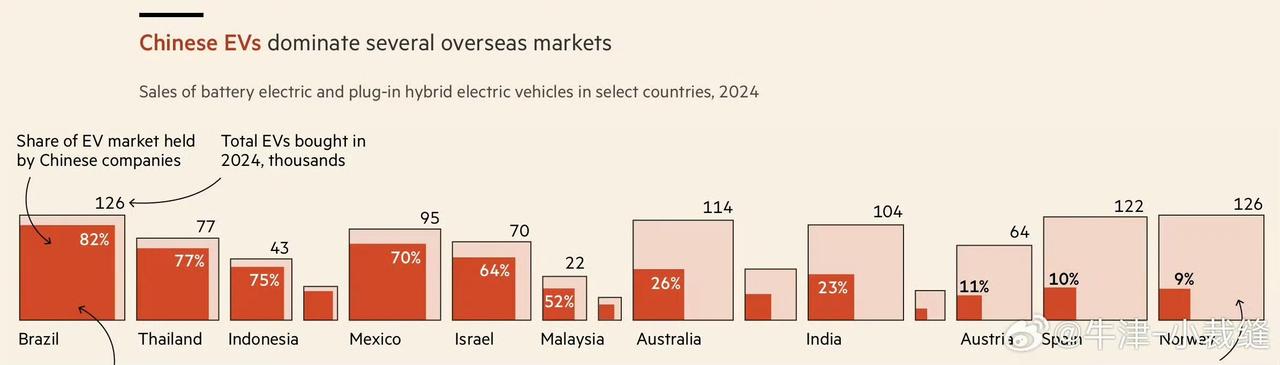 2024年在巴西、泰国、印尼、墨西哥、以色列等海外市场的电车市场，中国电动汽车的