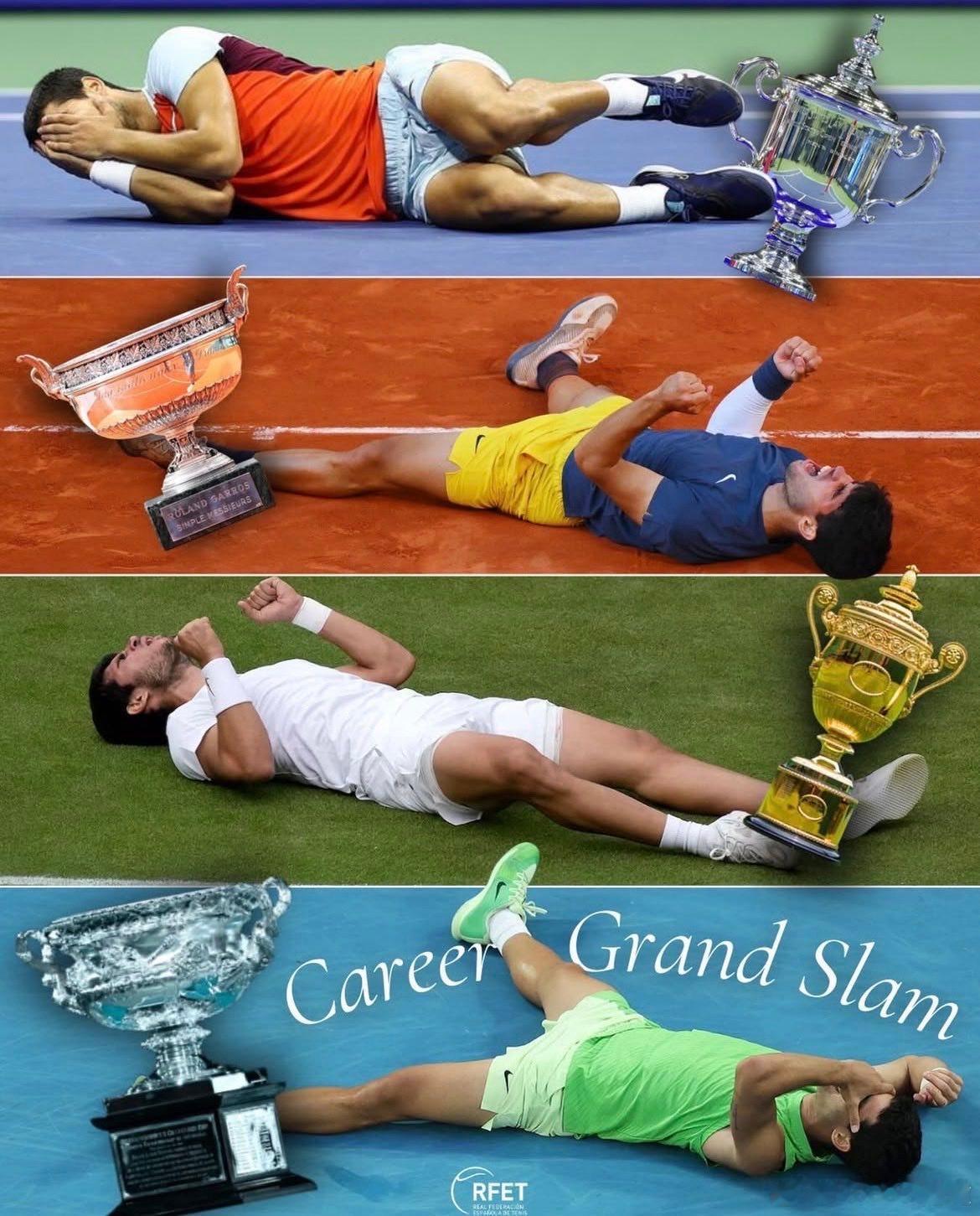 这效率！22岁的阿尔卡拉斯在四个大满贯第一次决赛就都夺冠！成为公开年代第二人（小