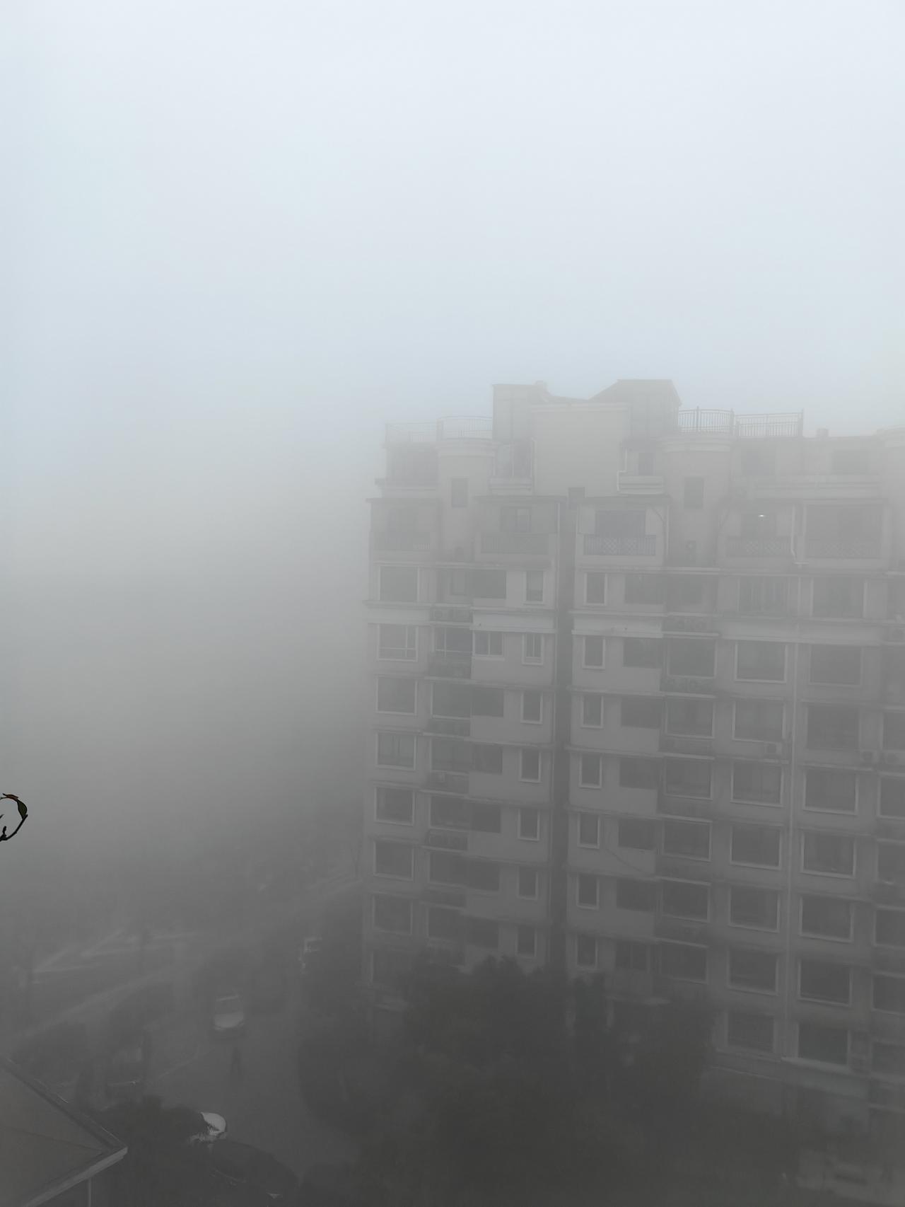 今天的雾霾特别严重，我记得十几年前有过这样的情况，站在病房楼上看不到对面复旦大学