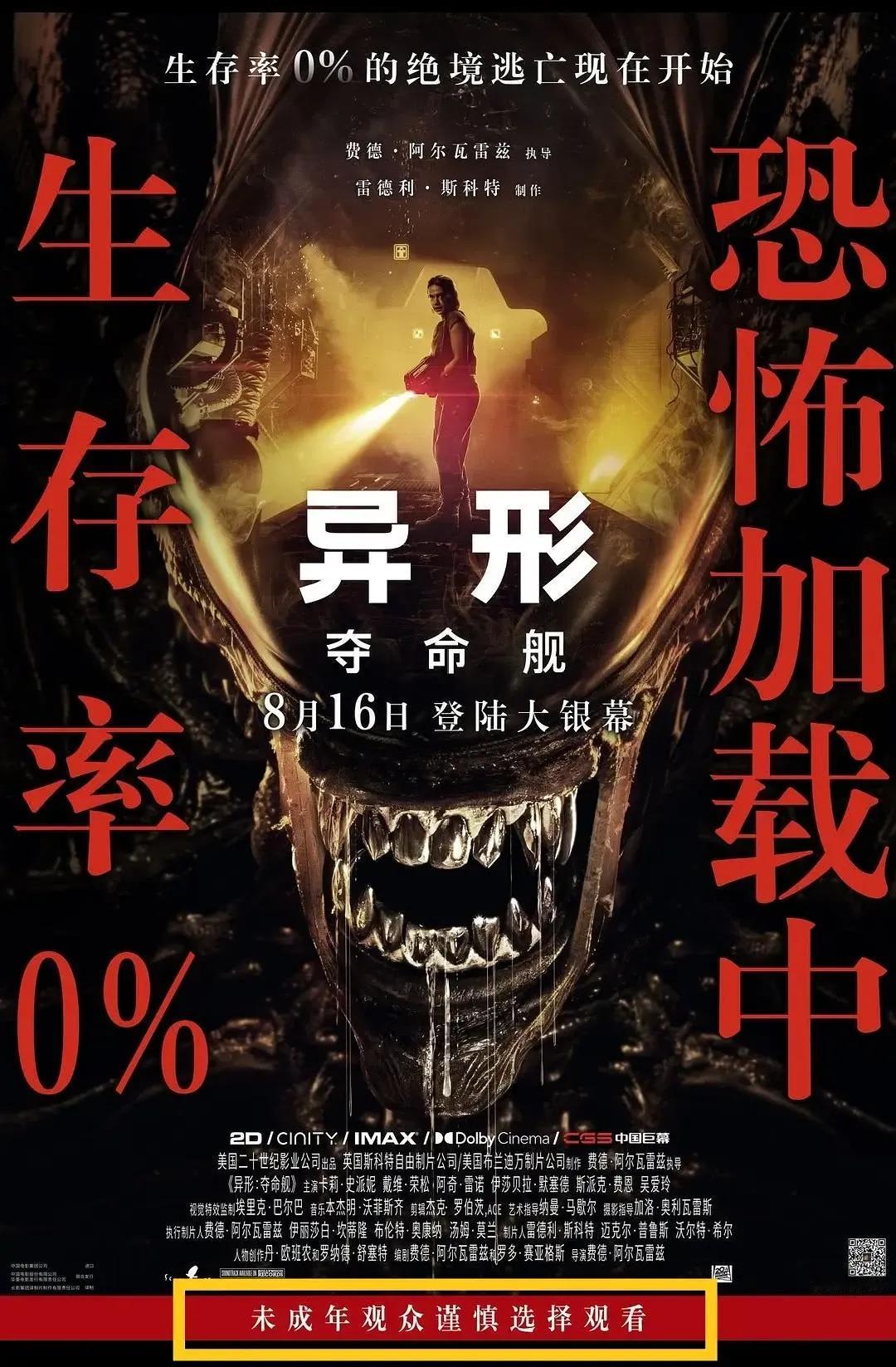 异形：【未成年观众谨慎观看】海报上明明写着一行字！家长都看清楚了！别带着小孩去看