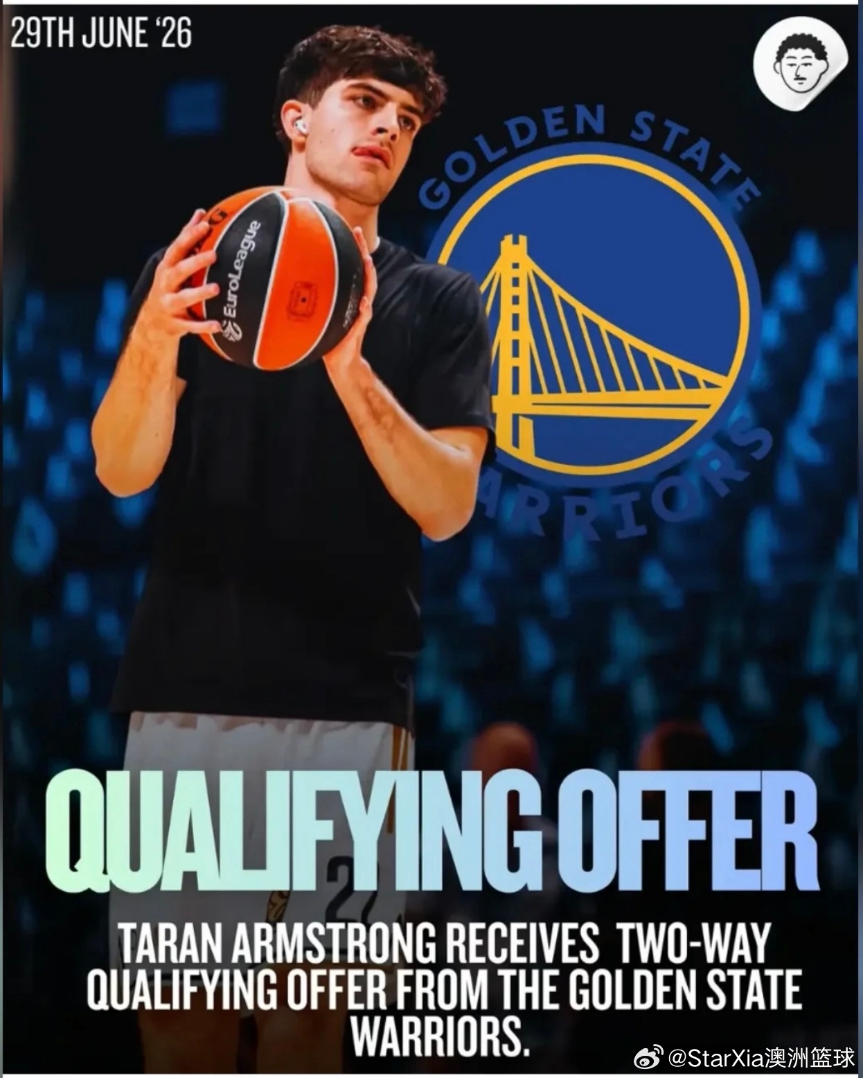金州勇士看样子还是给机会了，阿姆斯特朗还愿意去试一下不NBA