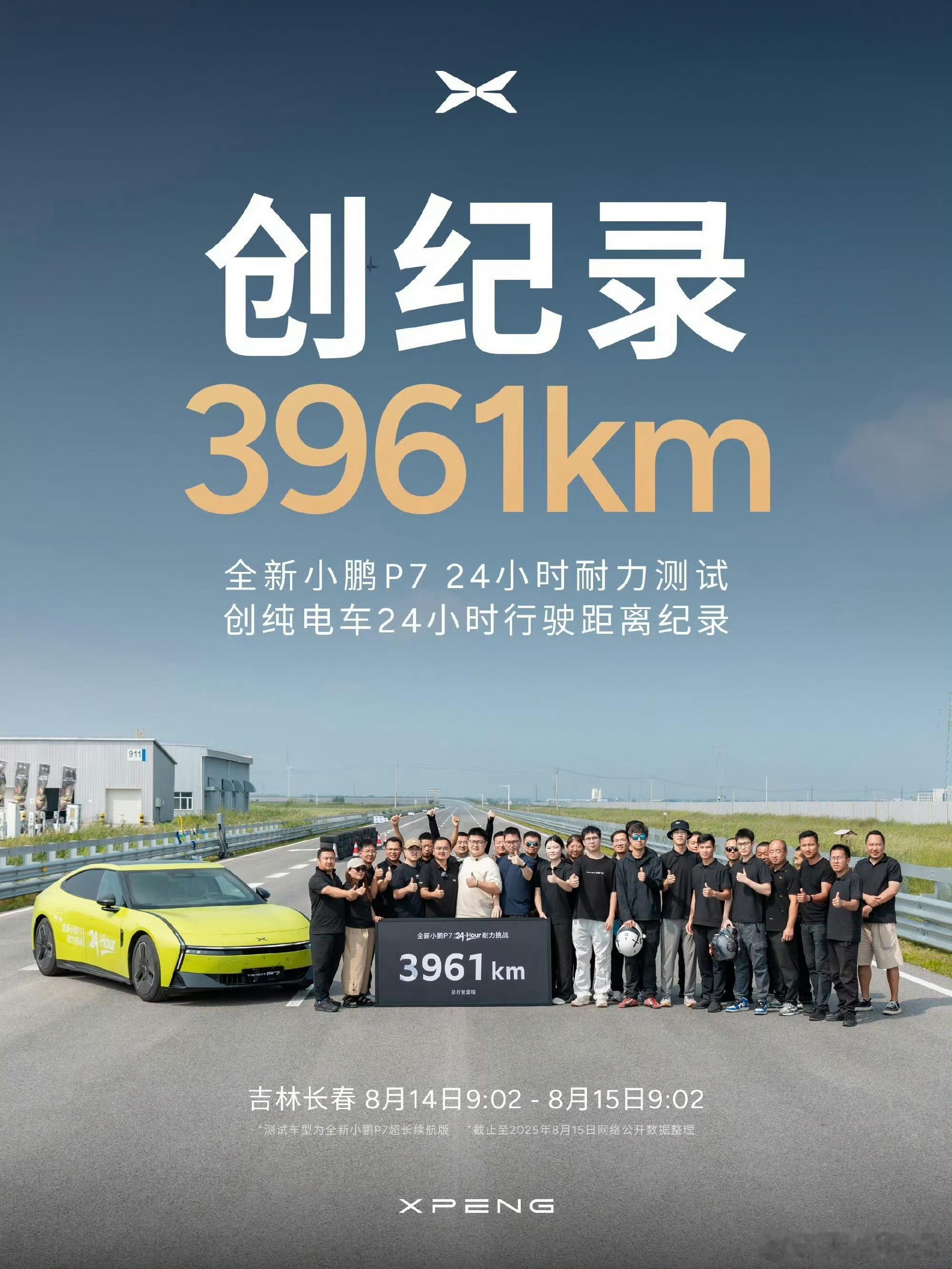 小鹏P7创24小时耐力测试新纪录全新小鹏P7在24小时纯电耐力测试中创下新纪录，