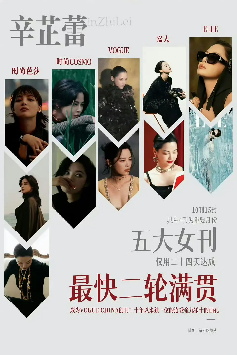 五大史上最快二轮满贯的居然是辛芷蕾，甚至只有vogue是得奖之后才有的，国际大明