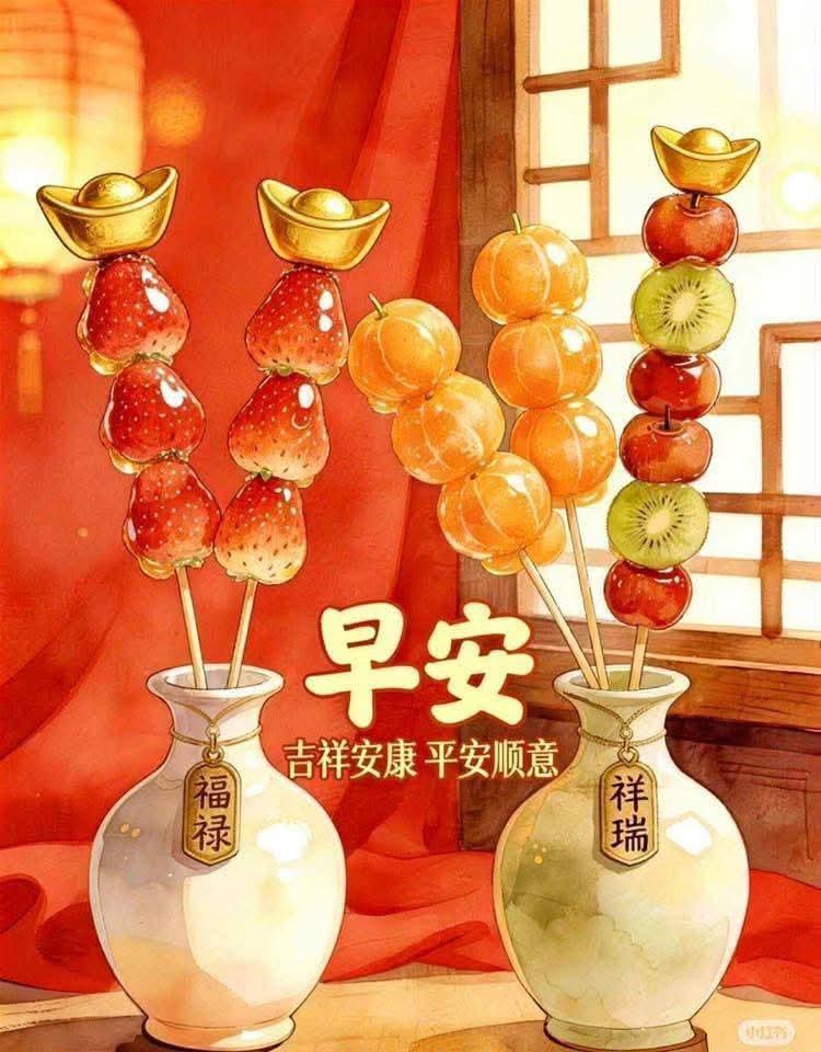 早安吉祥，平安顺意，福禄寿喜，好运连连！🍎🍊🍇🍒🍑