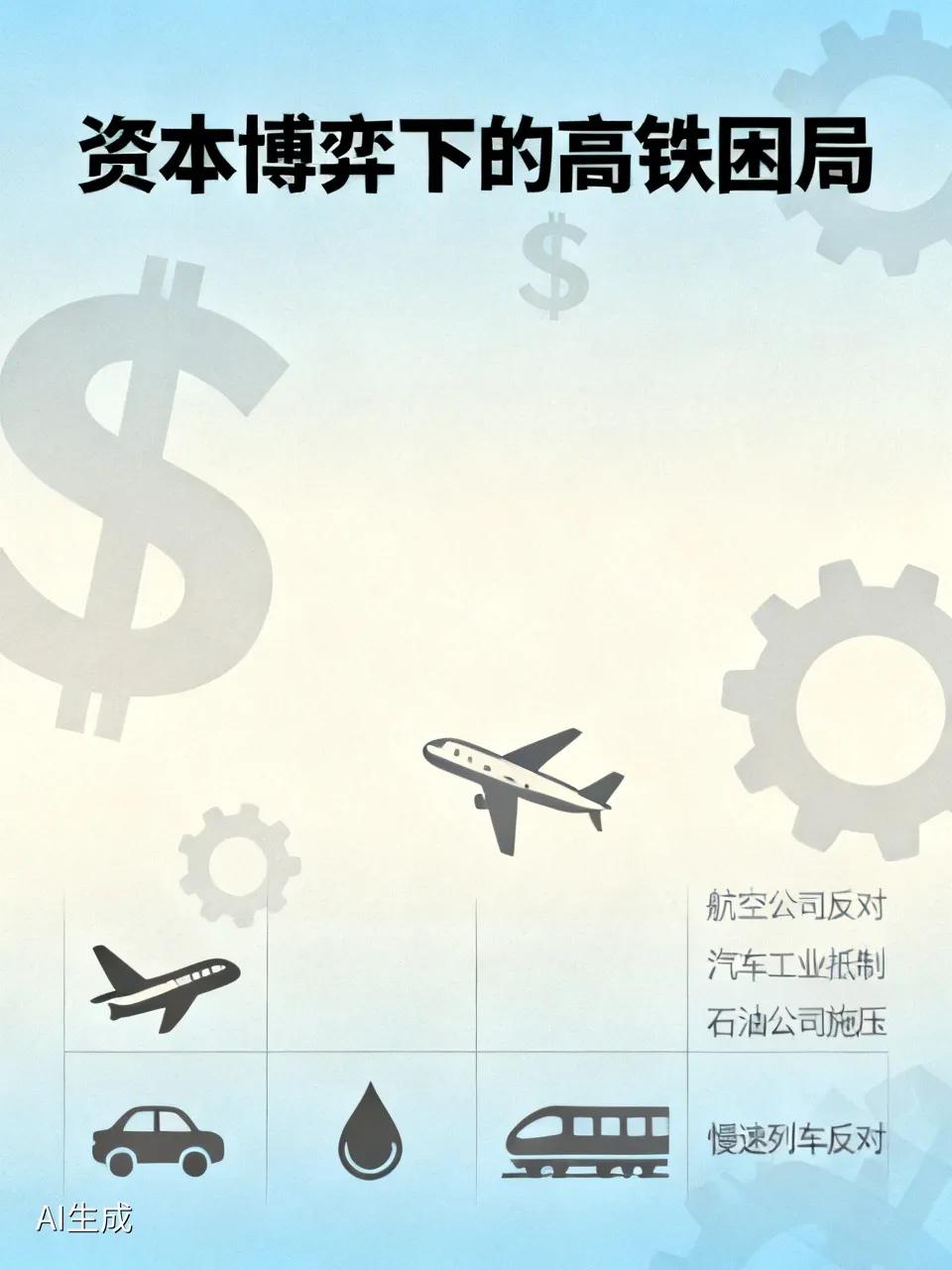 看了一位专家的分析，才明白美国为何不修高铁，原来全是资本在作祟。首先是各大航空公
