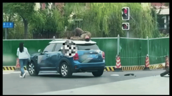 小姐姐开车撞倒摩托车，围着汽车转了几圈，只见摩托不见人，看到最后我实在忍不住了…
