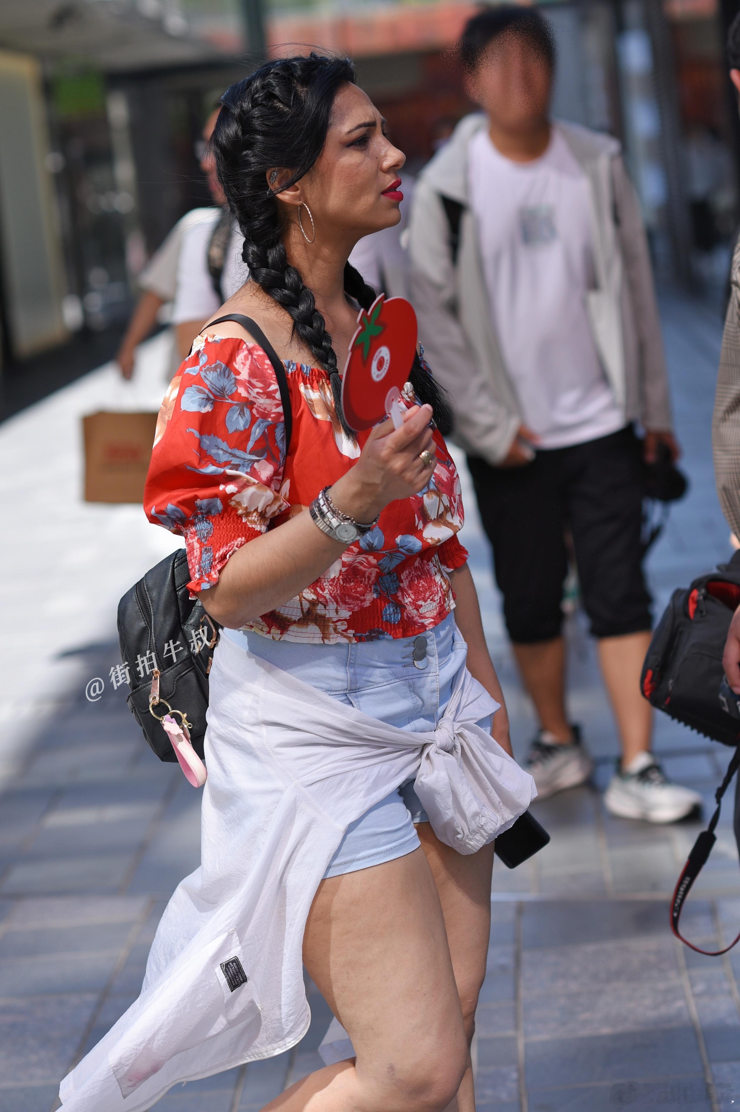 vintage热带风的红色印花衬衫 