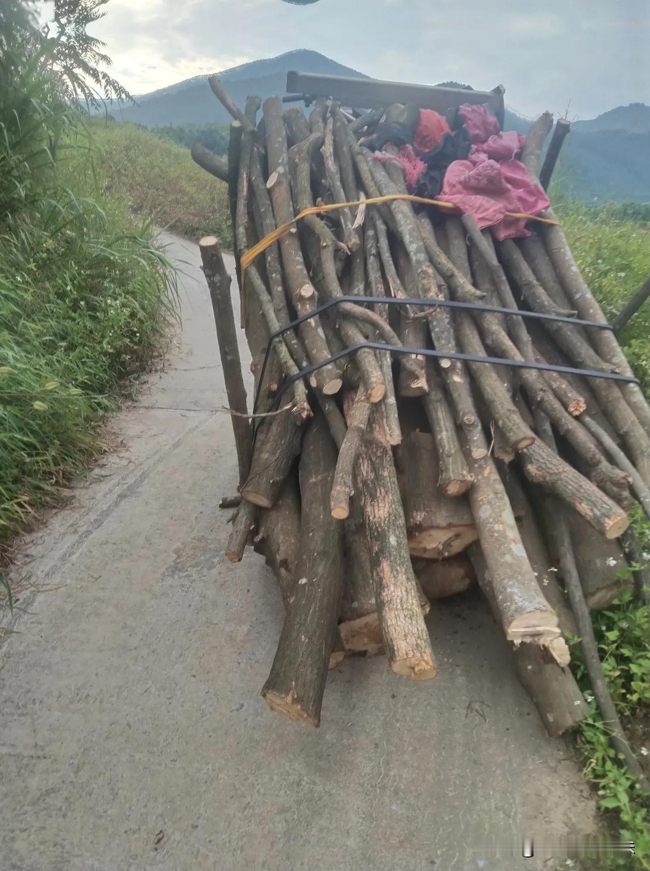 一三轮车柴，也就是装2千斤左右，再装多点都不行了，如果全程都是平路还可以，超重了