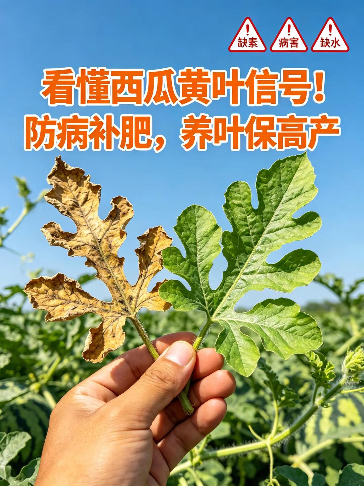 看懂西瓜黄叶信号！防病补肥，养叶保高产。西瓜种植 黄叶 防病