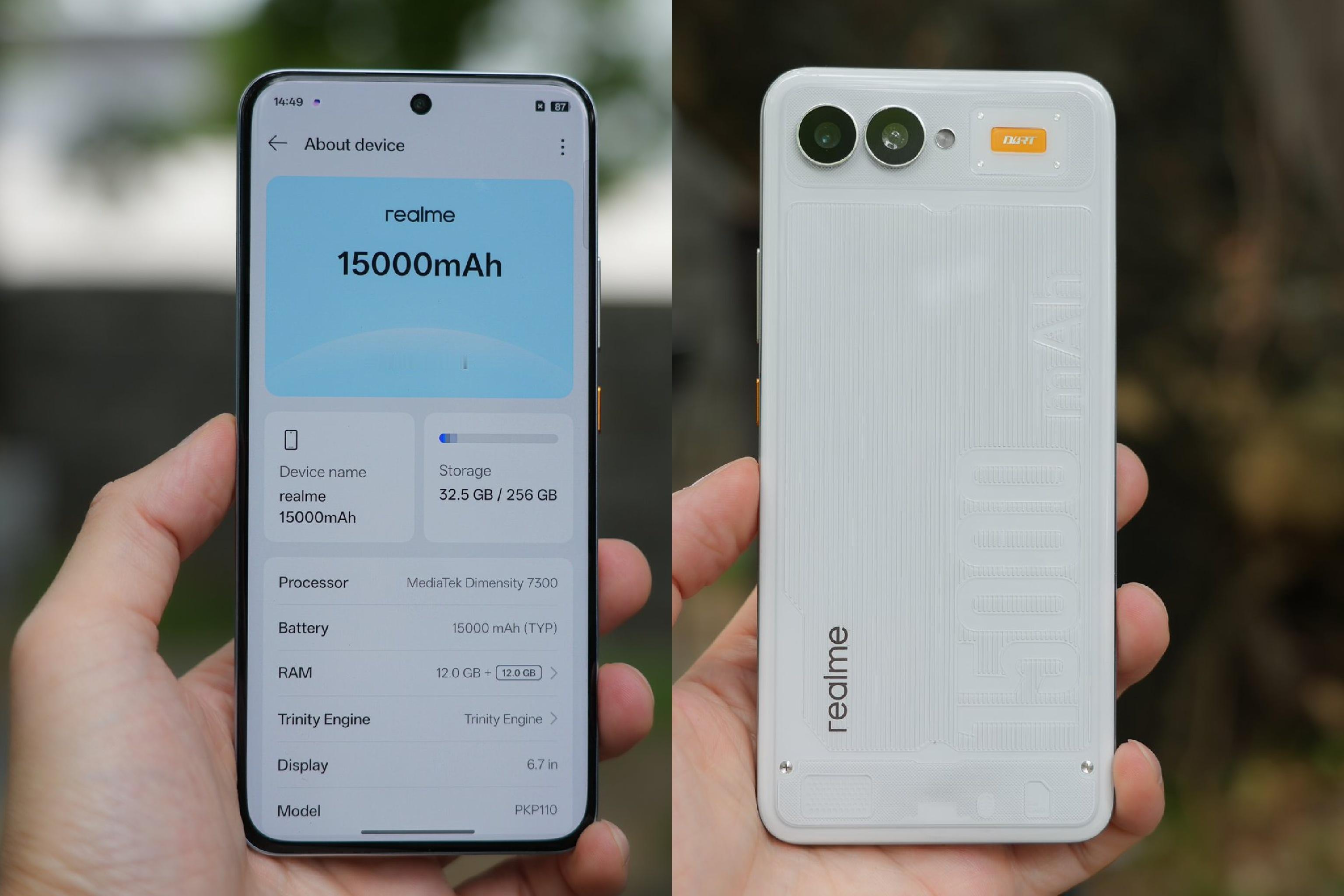 realme 15000mAh工程机，6.7英寸屏幕，天玑7300，后置双摄，能