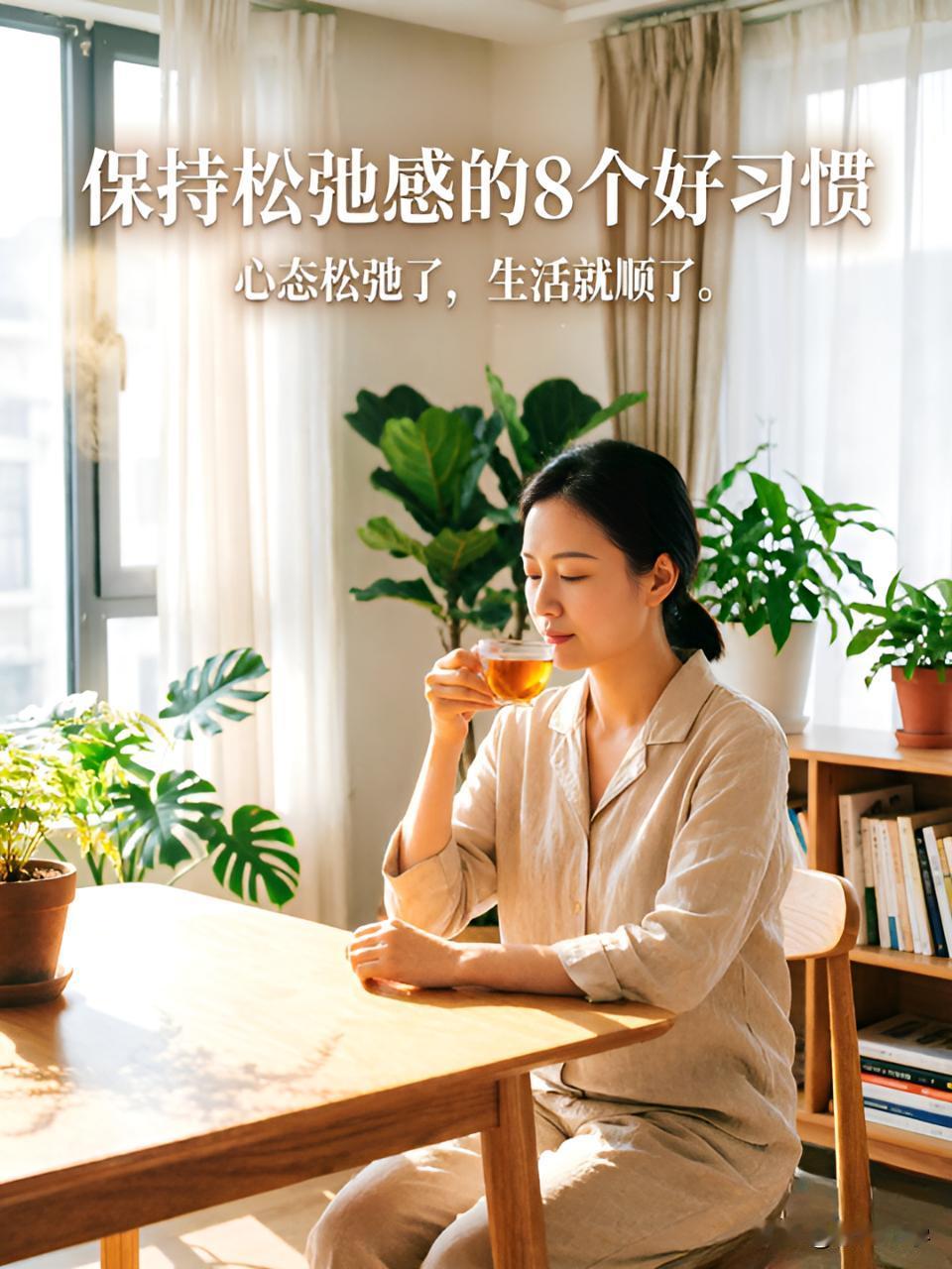 心态松弛了，生活就顺了。
(保持松弛感的8个好习惯)
1.不纠缠，活在当下。
2