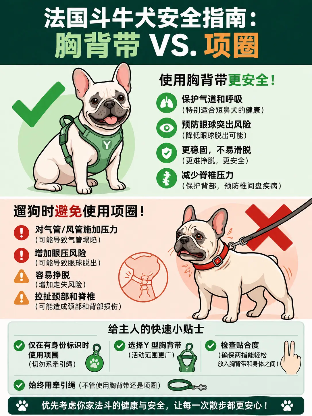 给法斗用项圈，可能存在着健康风险。🐾项圈的风险： ◦ 短头犬（如法斗...