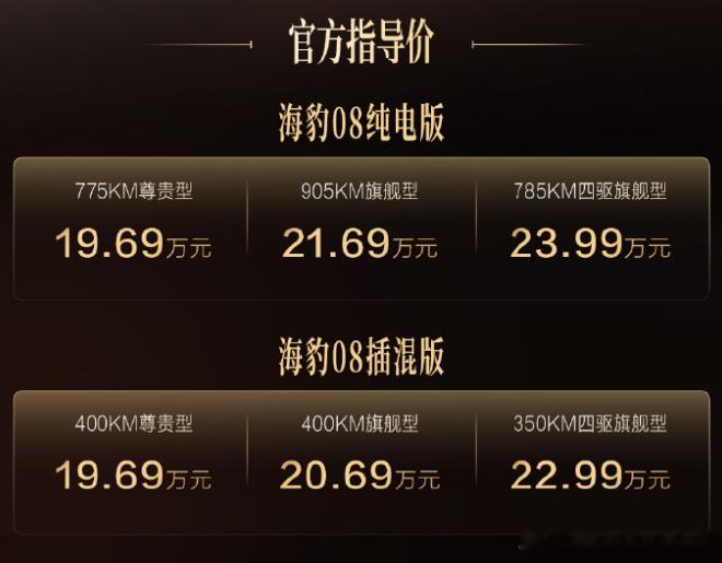 海豹08售价19.69万元-23.99万元，比亚迪把它称为“30万以内最全能的旗