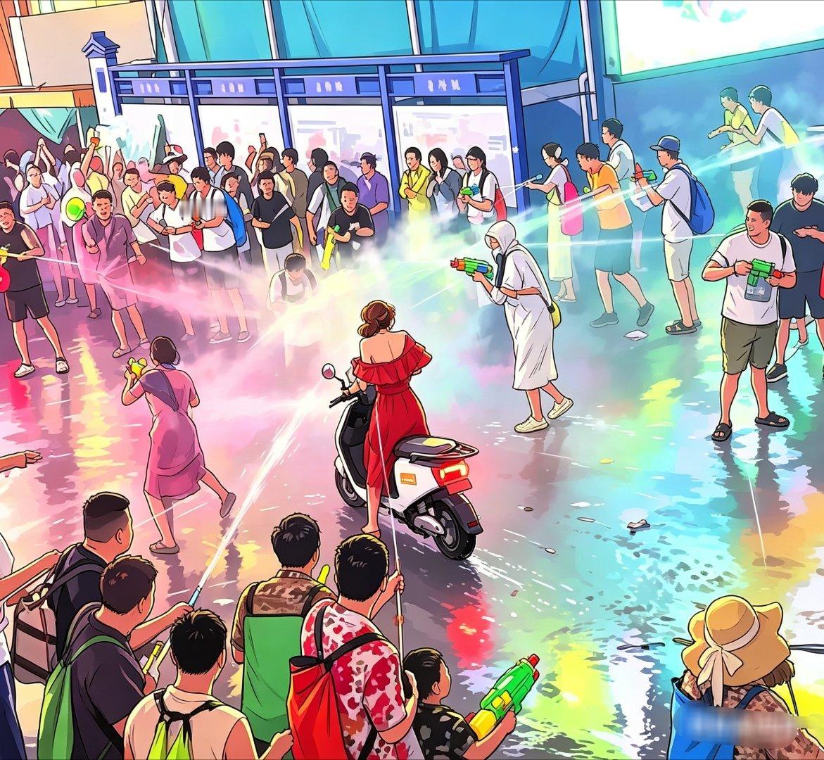 借泼水节耍流氓该拘留就得拘留借着泼水节的名义，一群男的围着两个女生不停滋水骚扰，