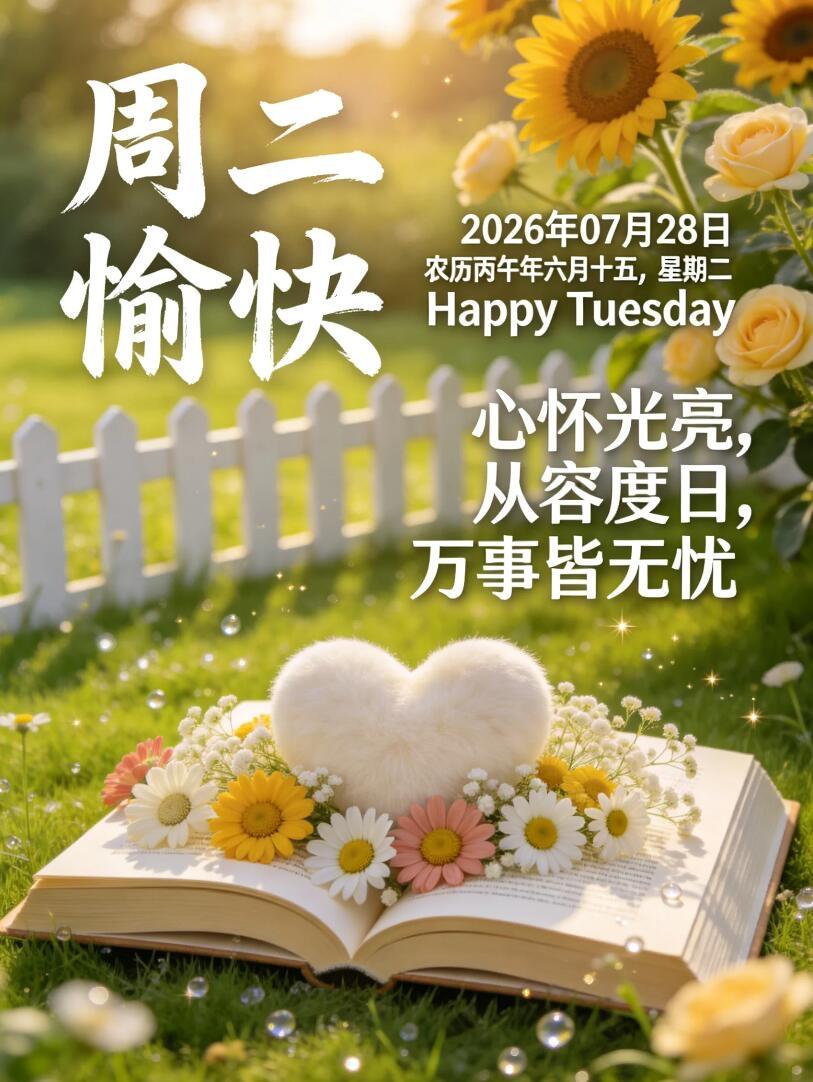 周二早安☀️，今日7月28日，农历六月十五。盛夏伏天暑气弥漫，清晨出门记得做好防
