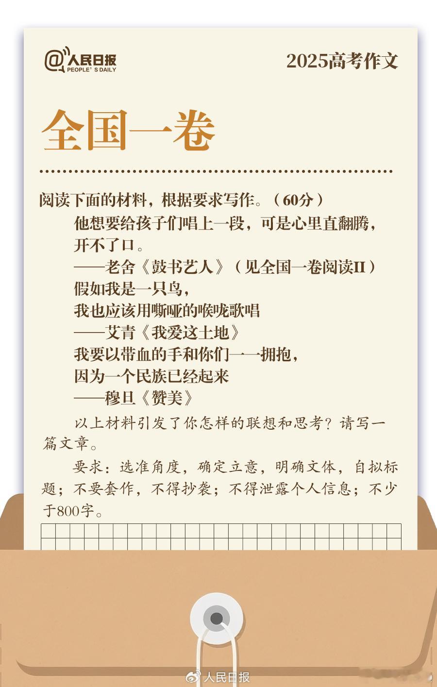高考作文今年的作业题目选的都挺好[赞][赞][赞]既要有文笔还要懂生活… ​​​