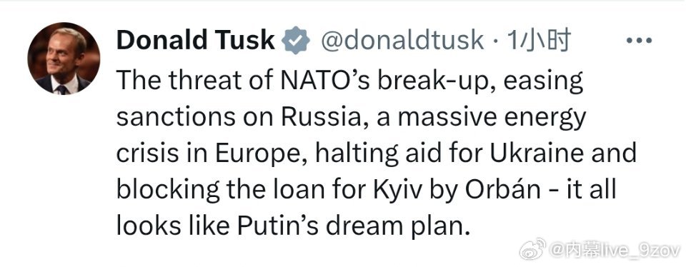 波兰总理图斯克：北约解体的威胁、放松对俄罗斯的制裁、欧洲爆发的能源危机、停止对乌