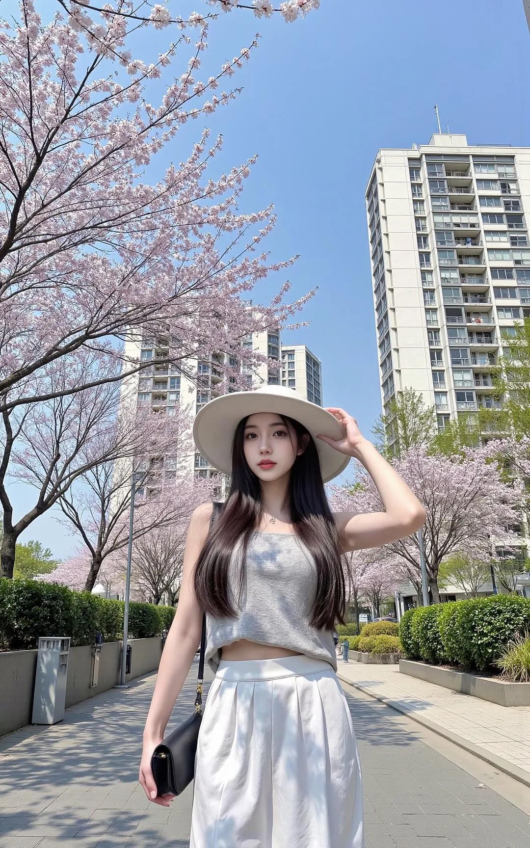 樱花树下，优雅漫步，春日穿搭指南