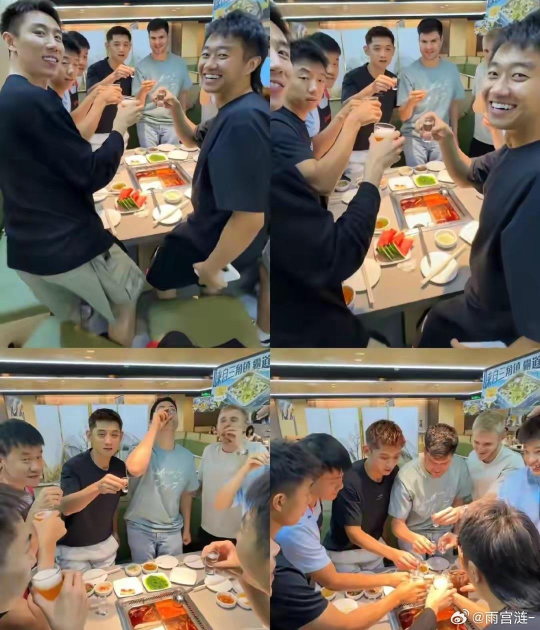 6月26日张继科赛后请奥恰洛夫夫吃火锅！张继科也把其他运动员都带去了，其中比较出