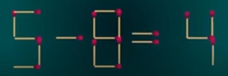 眼前由火柴棒搭成的 “5 - 8 = 4”，显然是一道站不住脚的错误等式。一场紧