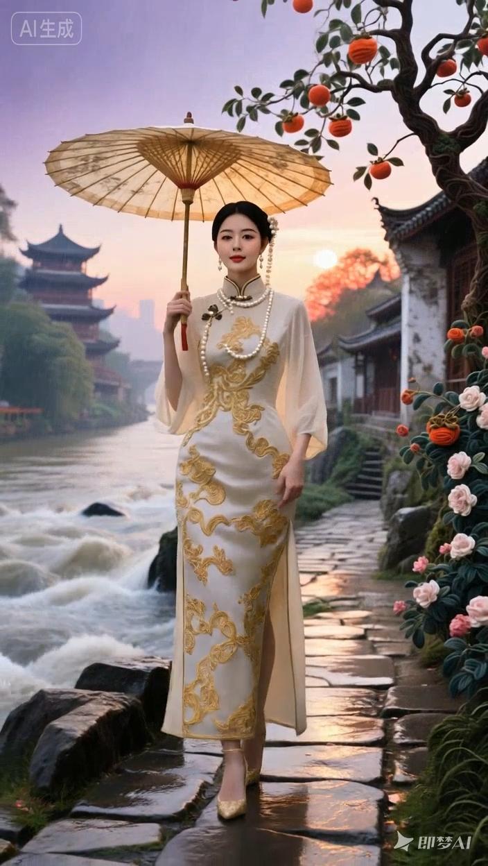 七绝●边城风光/古韵  

漫步观光赏水声，
河涌石路绕边城。
民房寺庙缭烟火，