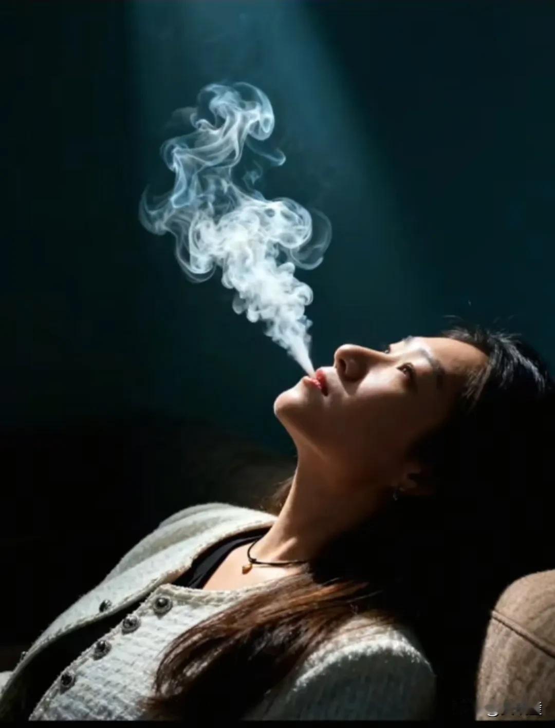 沉思的瞬间，烟雾缭绕，思绪万千。