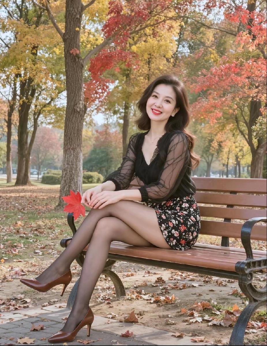 秋叶红如火，美人笑语间。