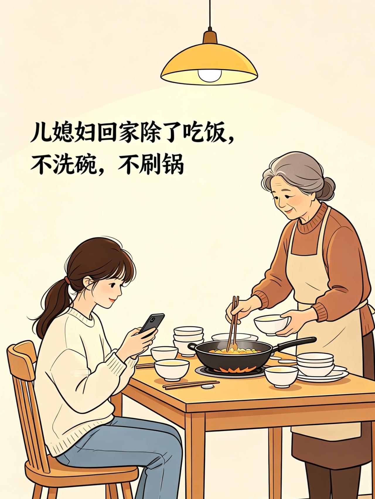 有人说儿媳妇回家除了吃饭，不洗碗，不刷锅
一位婆婆的评论火🔥了

她说，如果没