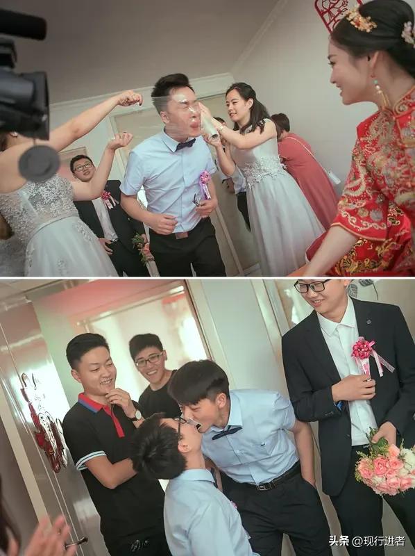 近日安徽宿州某婚礼现场上演荒诞一幕：新郎被亲友用胶带五花大绑在柱子上，遭泡沫喷雾