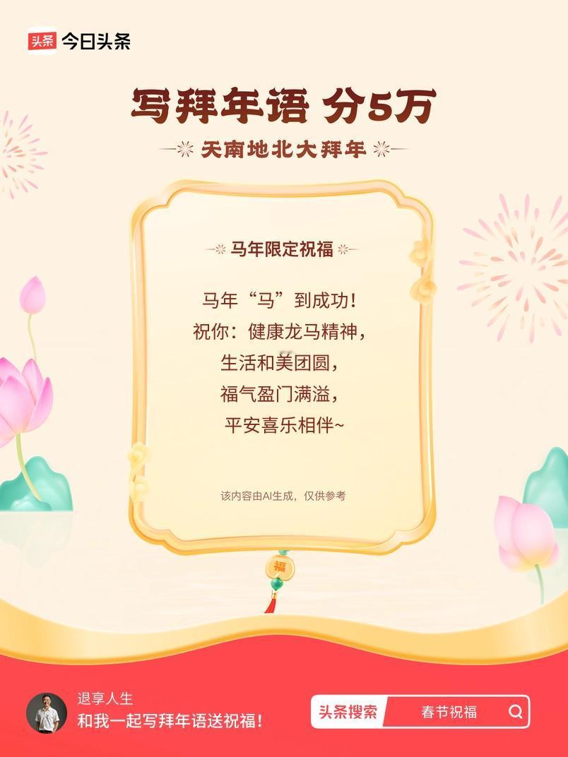 写拜年语送祝福新春拜年送祝福！我的祝福是：“马年“马”到成功！祝你：健康龙马精神