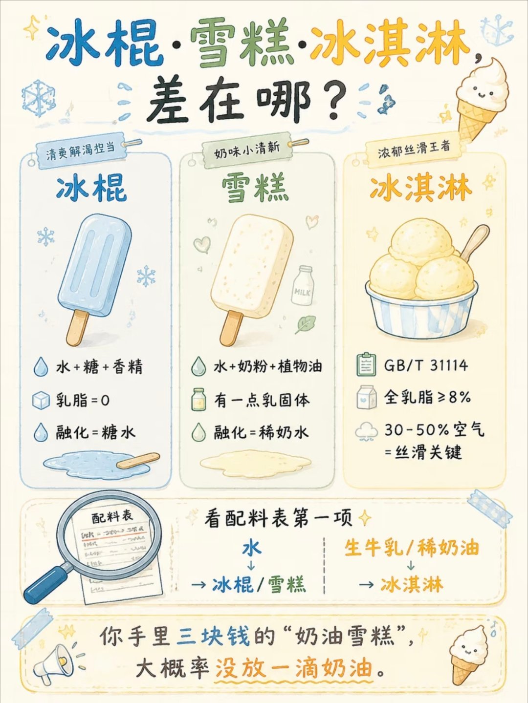 原来冰淇淋里有一半都是空气冰淇淋雪糕和冰棍有什么区别选购小贴士 下次购买时，别只