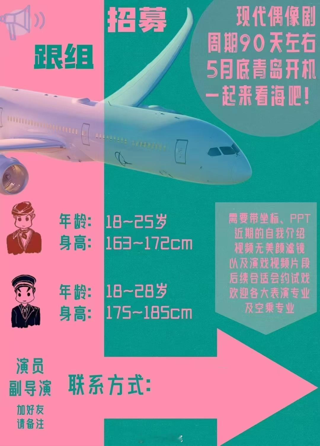 腾讯现代剧《冲上云霄》陈鑫海、张艺凡5月底青岛开机，拍摄周期90天。 ​​​