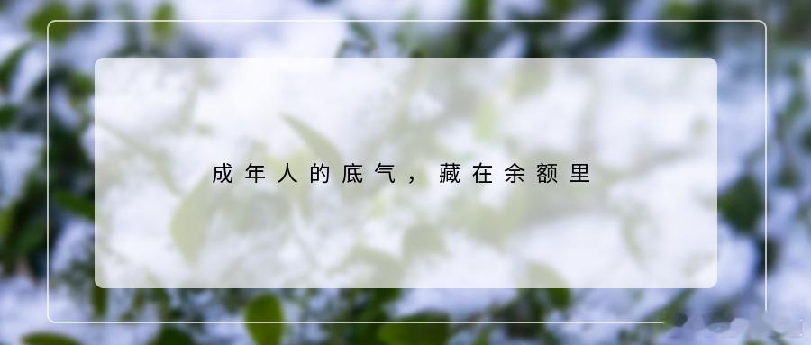 成年人的底气，藏在余额里在生活的舞台上，成年人总是扮演着很多角色，而支撑我们一路
