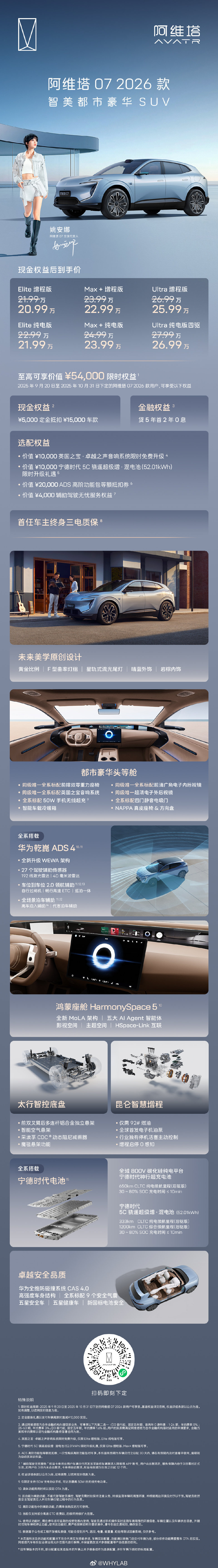 阿维塔 07 2026 款正式发布，全系标配华为乾崑 ADS 4、宁德时代电池、