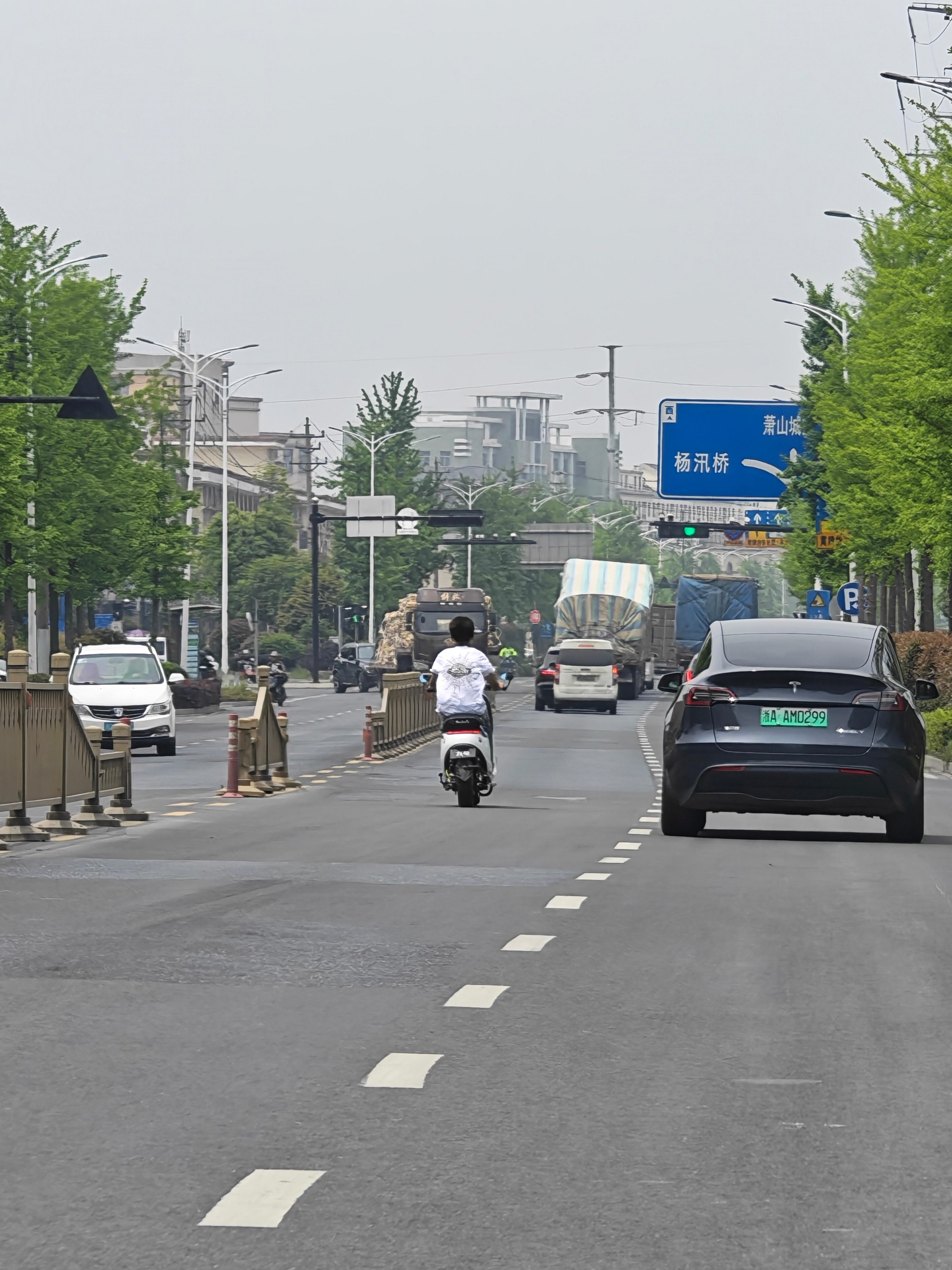 路上的电摩真不怕s一辆9号电摩，头盔没戴，牌照也没挂，估计都没备案，嗖一下超过我