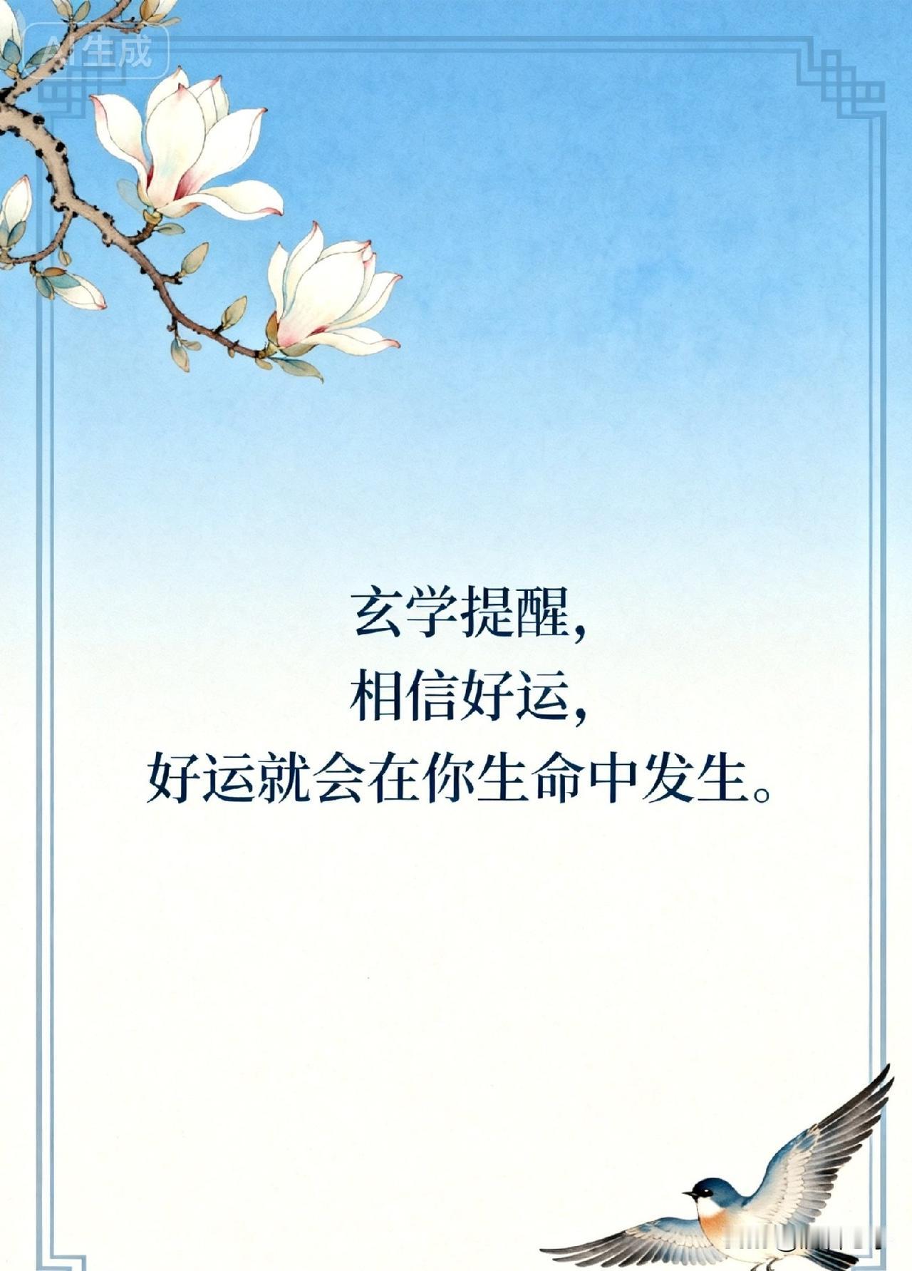 玄学提醒，相信好运，好运就会在你生命中发生。

你有没有发现，那些运气好的人，都