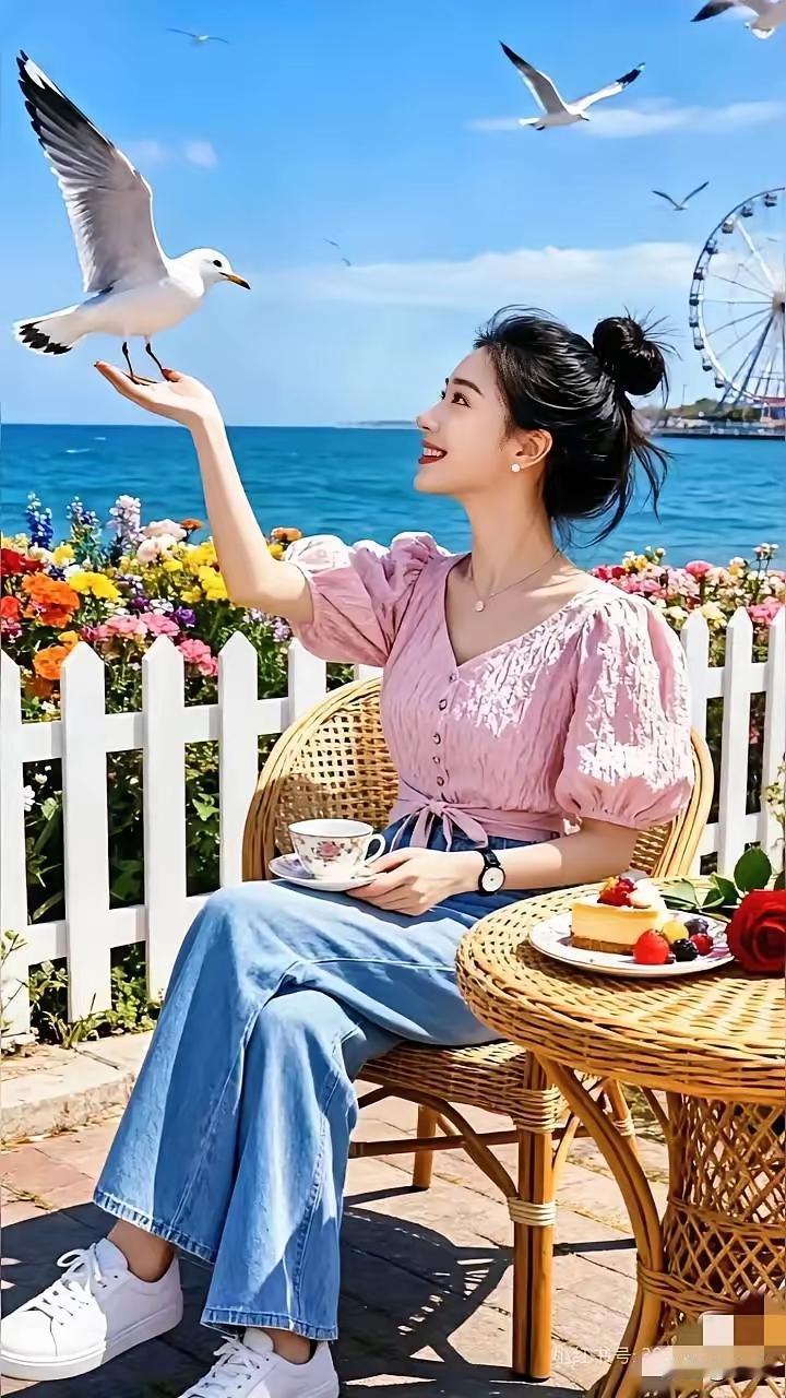 海边野餐，与海鸥共舞，享受美好时光