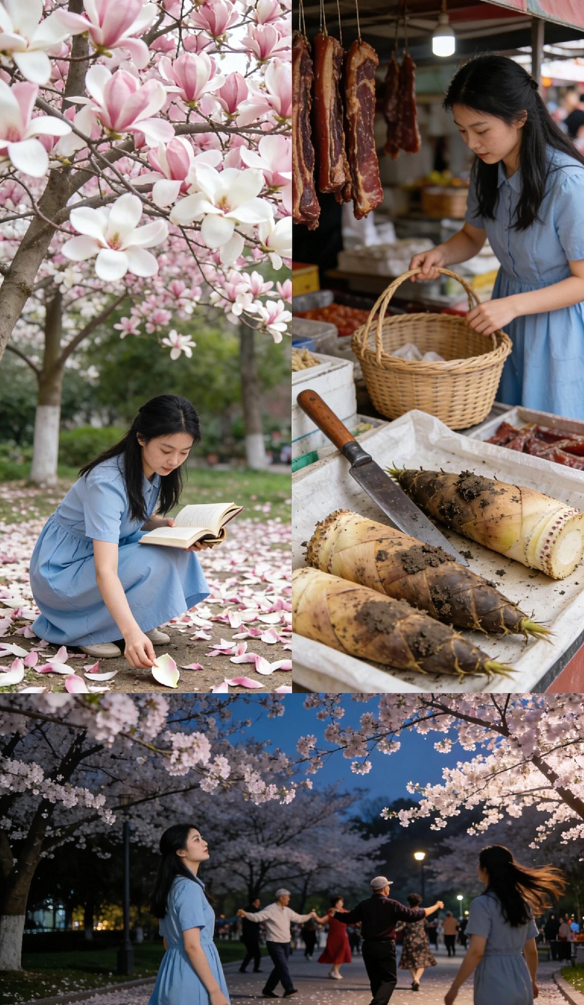 马年的春天，是被细碎美好填满的。
 
楼下的玉兰开了，粉白的花瓣落了一地，路过时
