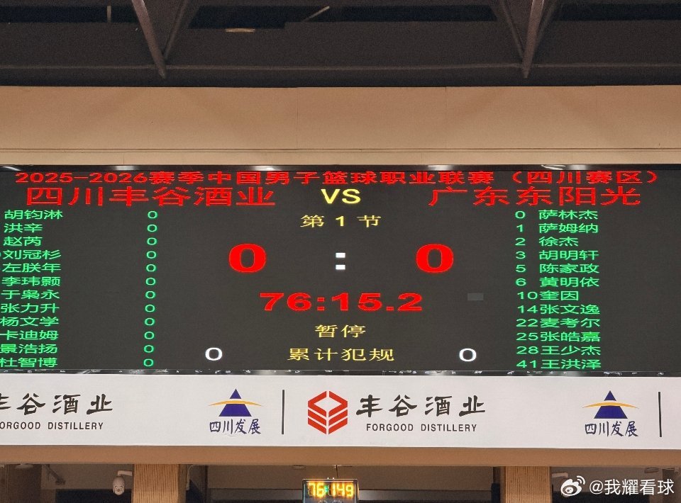 广东队大名单出炉，杜润旺和崔永熙轮休，黄明依、张文逸进入轮换阵容，焦泊乔继续缺席