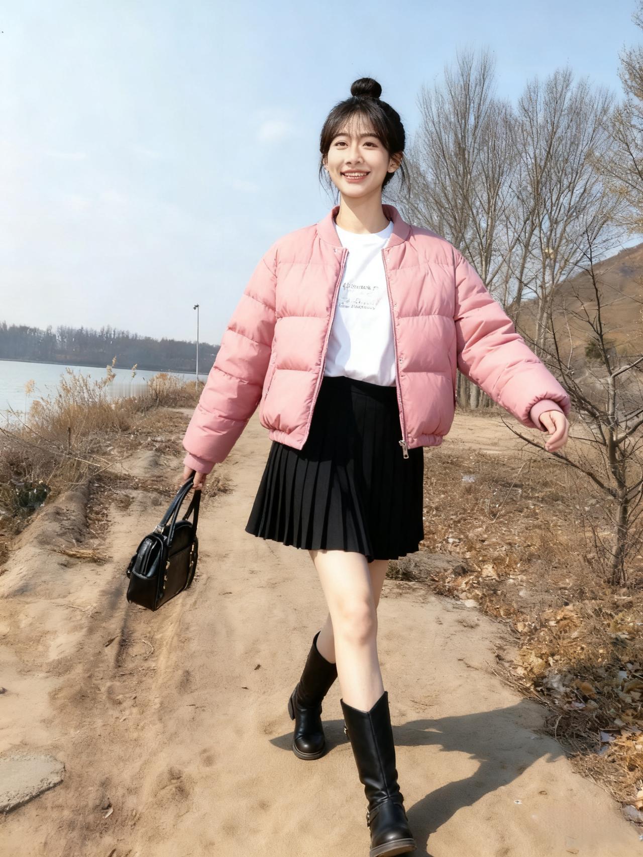 光腿立寒风，秋深仍从容。
疏林摇瘦影，远岫锁烟笼。
野渡舟横水，寒塘月映空。
素