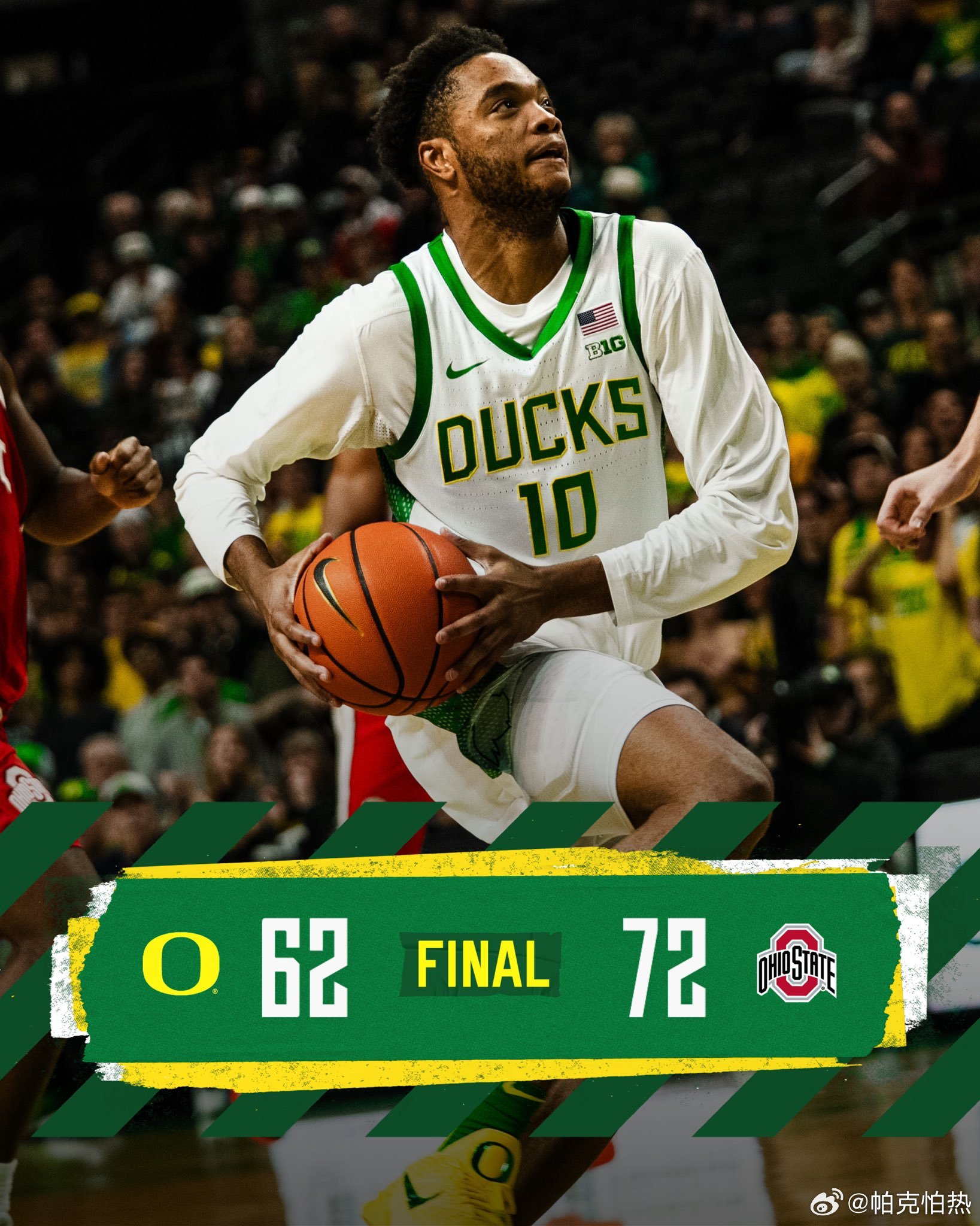 主场不敌俄亥俄州立Nate Bittle迎来千分里程碑，但手感冰凉19投仅5中得