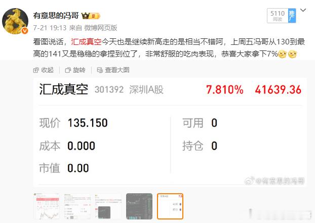 [允悲][允悲]汇成真空这个也是卖飞了，真的牛阿，又是稳稳的新高，好的真不怕洗，