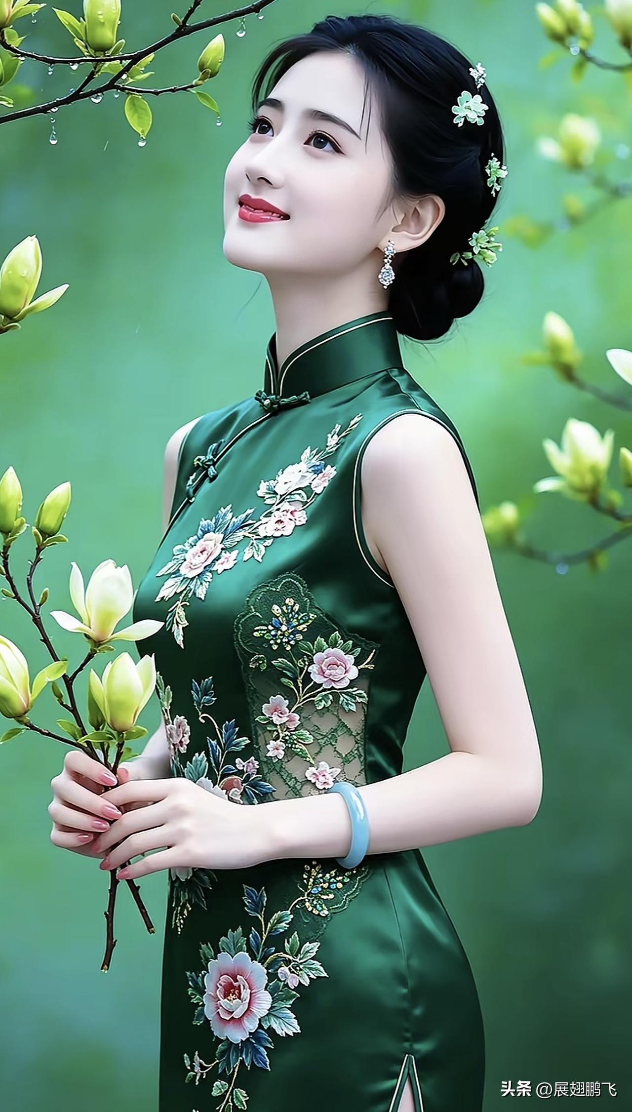 优雅旗袍，花间仙子，惊艳一瞥江南甜美旗袍 旗袍烟雨景 旗袍古典韵 旗袍烟雨景 旗