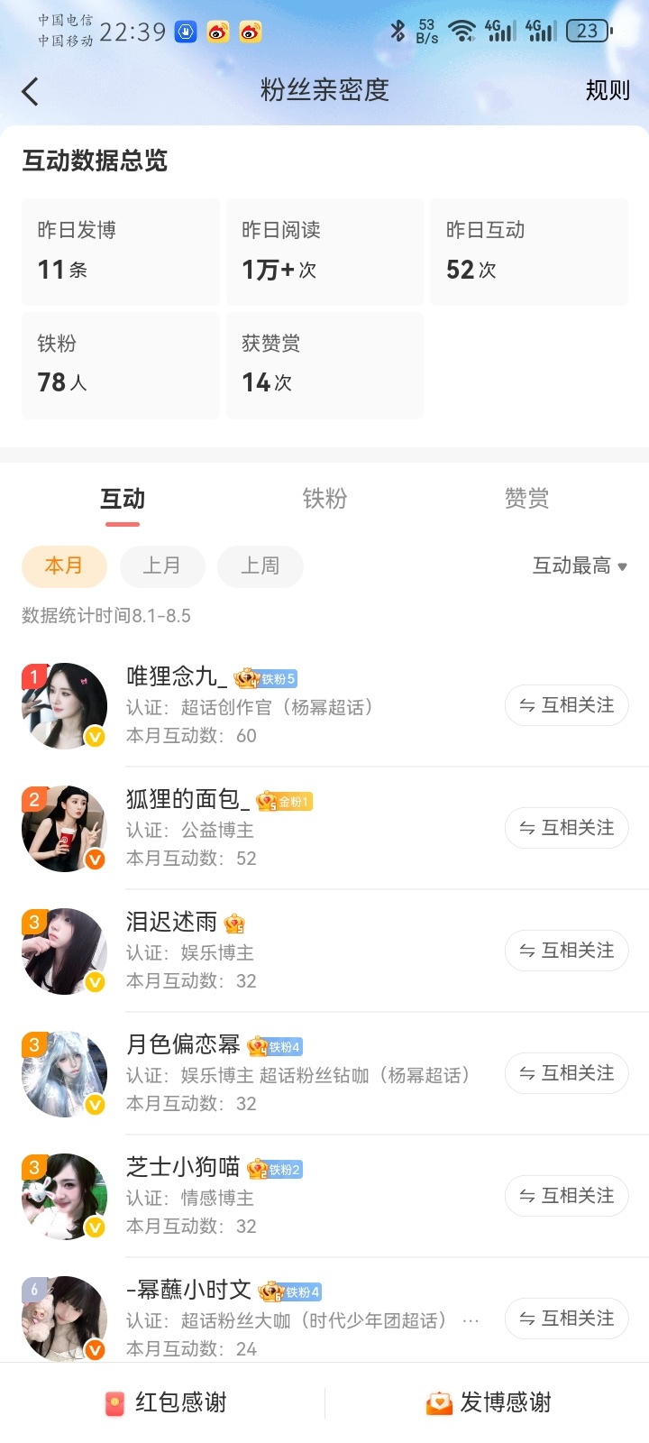 互动榜改成亲密度，大眼会玩