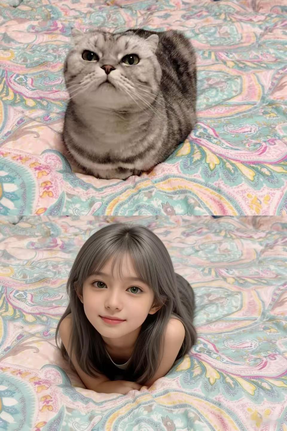 【原创】AI技术，我可爱的猫咪，摇身一变成为漂亮的美女